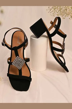 SAINT G. Embellished Open Toe Leather Block Heels