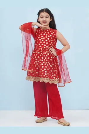 AJ DEZINES Girls Ethnic Motifs Printed Regular Gotta Patti Kurta With Palazzos & Dupatta