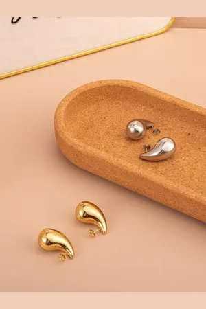DN Creation Set Of 2 Silver-Plated Stainless Steel Teardrop Shaped Studs Earrings