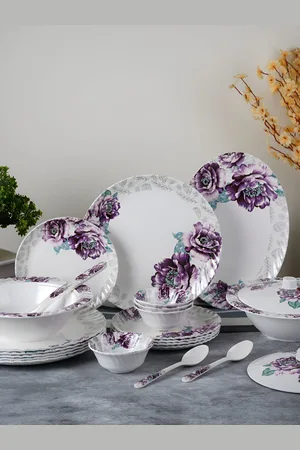 Aura White & Blue 41 Pieces Floral Printed Dinner Set