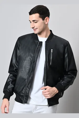 TBOJ Men Striped Lightweight Crop Leather Jacket
