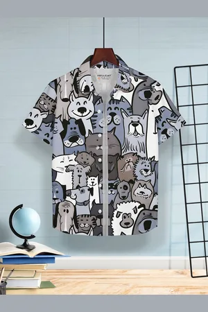 HELLCAT Boys Convectional Cotton curved hem Opaque Casual Shirt