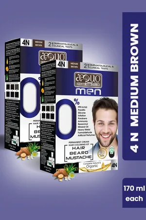 Aequo Organic Men Set of 2 Organic Hair Color Kit 170 ml Each - Medium Brown 4N