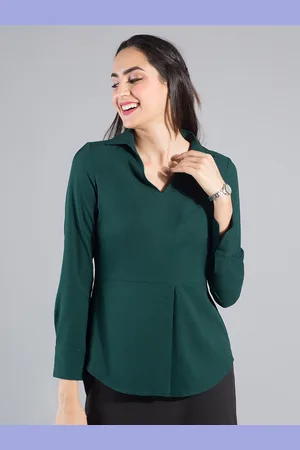 FableStreet Women Green Solid Shirt Style Top