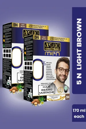 Aequo Organic Men Set Of 2 Permanent Hair Color For Hair Beard & Moustache Men - 5N Light Brown - 170 ml