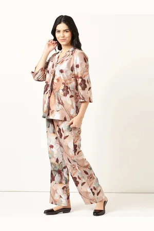 Banno Floral Printed Shawl Neck Top With Printed Trousers