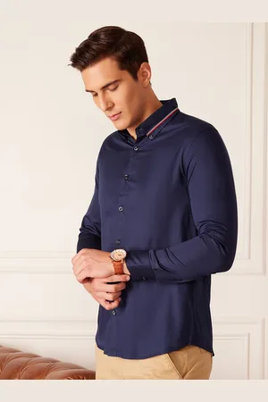 DENNISON Tape On Collar Smart Slim Fit Opaque Formal Shirt