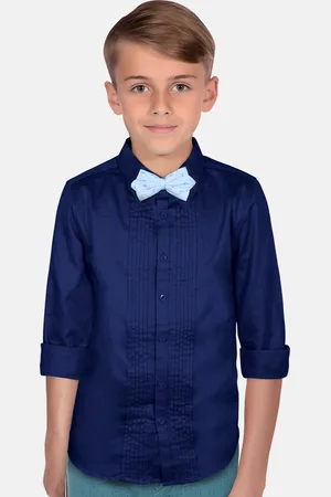 Allen Solly Boys Slim Fit Pin Tucked Pure Cotton Casual Shirt with Bow Tie