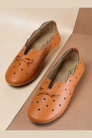 SHEZONE Women Tan Brown Laser Cut Slip-Ons