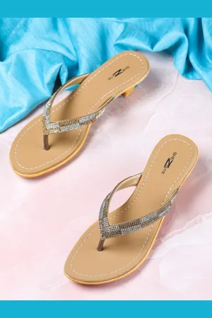 SHEZONE Women Bronze-Toned & Silver-Toned Embellished Heels