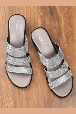 SHEZONE Women Grey Striped Sandals