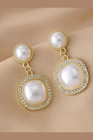 CareDone Gold Plated Pearl Beaded Contemporary Drop Earrings