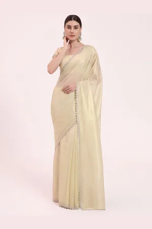 FIORRA Organza Crushed Siroski Work Embellished Border Saree With Unstitched Blouse