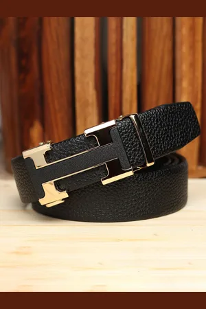 Winsome Deal Men Slider Buckle Closure Textured Formal Belt
