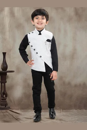 BAESD Boys Striped Mandarin Collar T-shirt and Shirt With Trousers