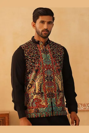Jompers Men Printed Velvet Nehru Jacket