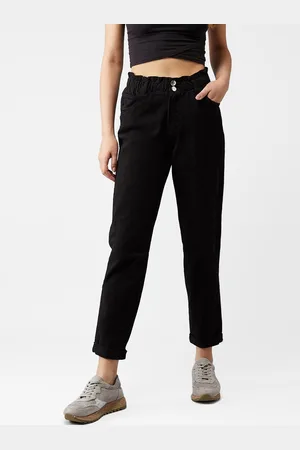 KOTTY Women Black Boyfriend Fit High-Rise Clean Look Jeans
