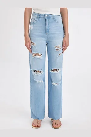DeFacto Women Slim Fit Mid-Rise Highly Distressed Cotton Jeans