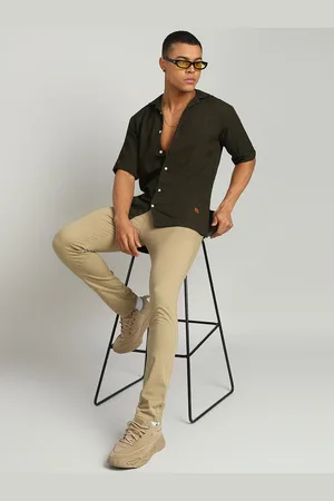 FUBAR Men Cuban Collar Textured Solid Linen Slim Fit Casual Shirt