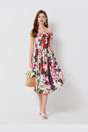JC Collection Floral Print Off-Shoulder Fit & Flare Midi Dress