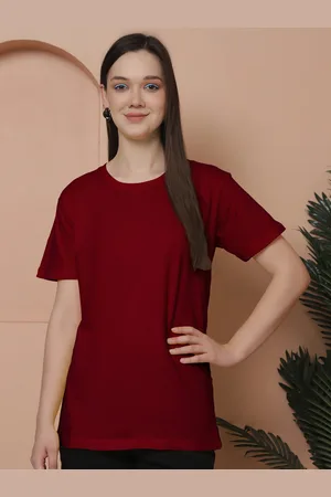 Friskers Women Solid Round Neck Pure Cotton Oversized T-shirt
