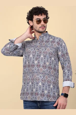Kraft Ethnic Motifs Printed Mandarin Collar Regular Cotton Short Kurta