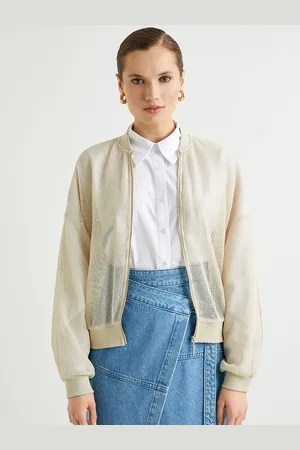 Koton Women Solid Mock Collar Zip Detail Jacket
