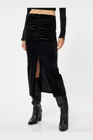 Koton Women Ruched Midi A-Line Straight Skirt