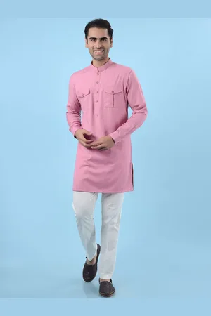 azania Striped Self Design Mandarin Collar Pathani Kurta with Trousers