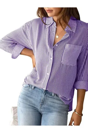 Stylecast Women Striped Shirt Collar Cotton Top