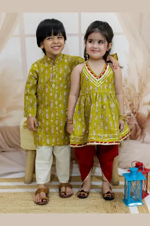 BownBee Girls Printed Regular Pure Cotton Kurta with Dhoti Pants