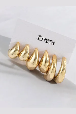 Jewels Galaxy Set Of 3 Gold-Plated Teardrop Shaped Studs