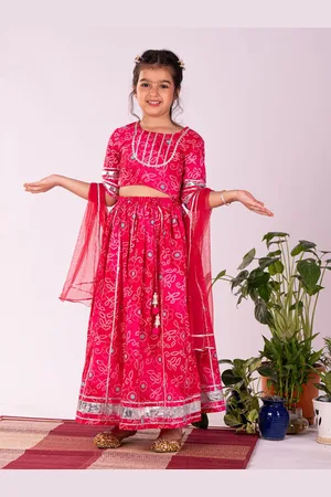Vastramay Girls Printed Cotton Bandhani Ready to Wear Lehenga & Blouse With Dupatta