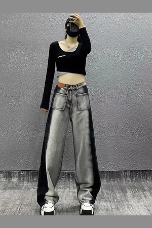 LULU & SKY Women Wide Leg High-Rise Heavy Fade Jeans