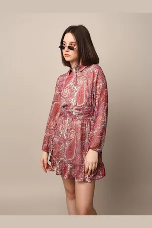 ONLY Ethnic Motifs Printed Shirt Collar Chiffon Fit & Flare Mini Dress