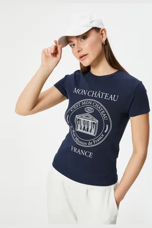 Koton Women Varsity Printed Round Neck Cotton T-Shirt