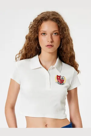 Koton Women Typography Printed Polo Collar Cotton Slim Fit T-Shirt