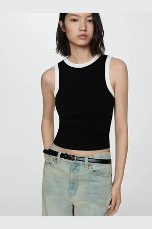 MANGO Contrast Piping Knitted Top