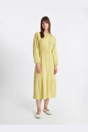 DeFacto Women Puff Sleeve Fit & Flare Midi Dress