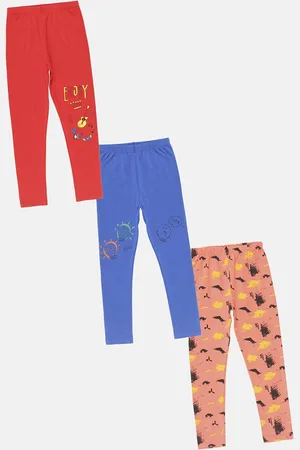 KiddoPanti Girls Pack of 3 Printed Cotton Ankle Length Leggings