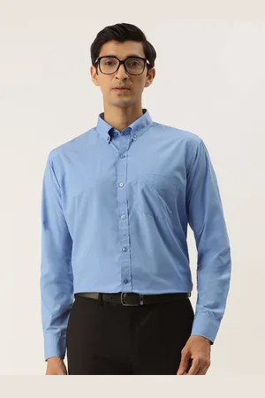 English Navy Men Standard Solid Button-Down Collar Slim Fit Formal Shirt