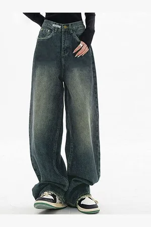 LULU & SKY Women Wide Leg High-Rise Heavy Fade Jeans