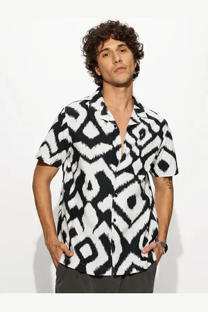The Souled Store Men Abstract Printed Monochrome Cotton Casual Shirt