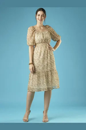 Globus Women Animal Print Puff Sleeve Fit & Flare Dress