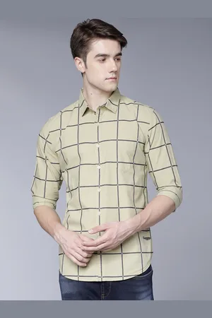LocoMotive Men Beige & Black Slim Fit Checked Casual Shirt