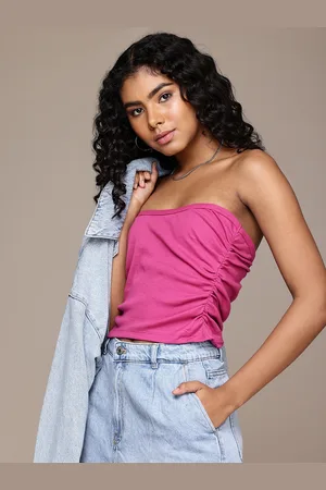 Roadster The Life Co. Ribbed Ruched Tube Crop Top