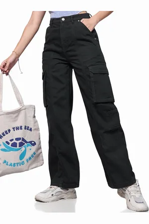 Bewakoof Women Straight Fit High-Rise Cotton Cargo Jeans