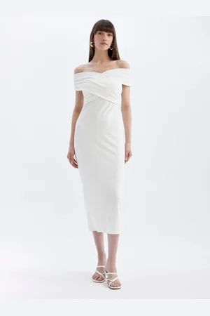 DeFacto Women Off-Shoulder Bodycon Midi Dress