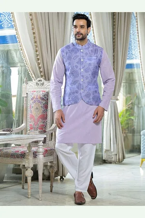 AKS Mandarin Collar Regular Pure Cotton Kurta with Pyjamas & Nehru jacket