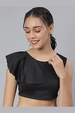 Cation Black Solid Crop Top